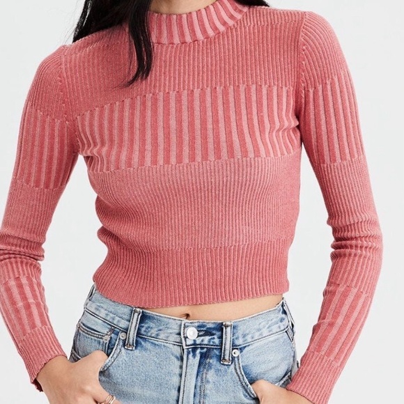 American Eagle Outfitters Sweaters - American Eagle Pink Ribbed Mock Neck Pullover Sweater Women’s Sz‎ M